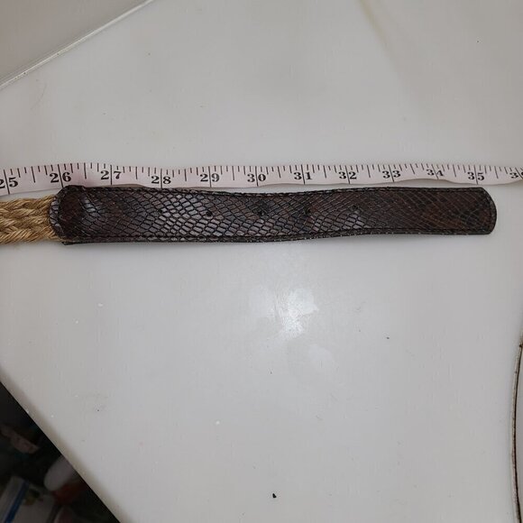Vintage 80s 90s Women\'s Skinny  Brown Leather Braided Woven Jute Straw Belt main image 5